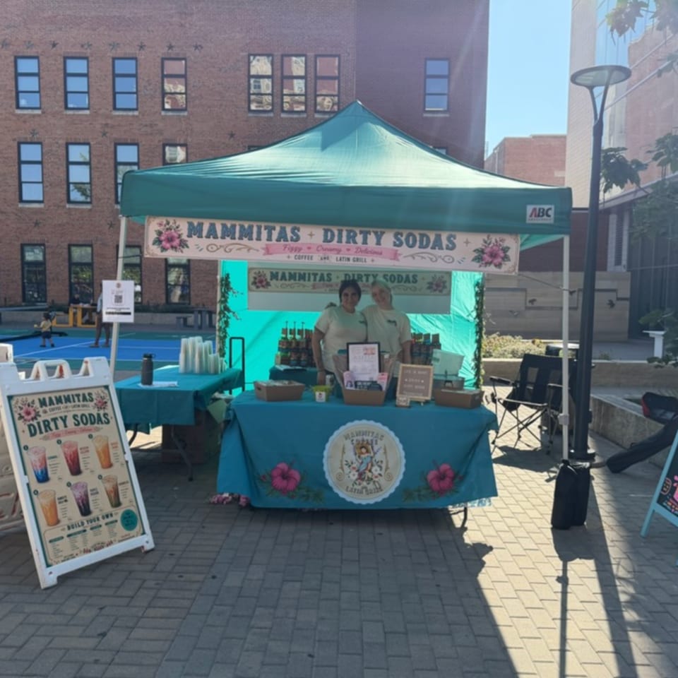 Mammitas Dirty Sodas outdoor pop-up tent and drinks display