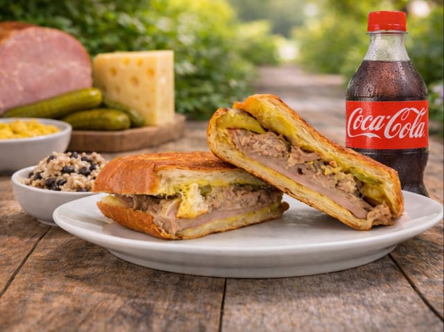 Cuban Sandwich Combo w/Side and 20oz. Soda Bottle.