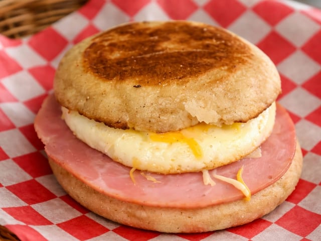 English Muffin Ham Breakfast Sandwich.
